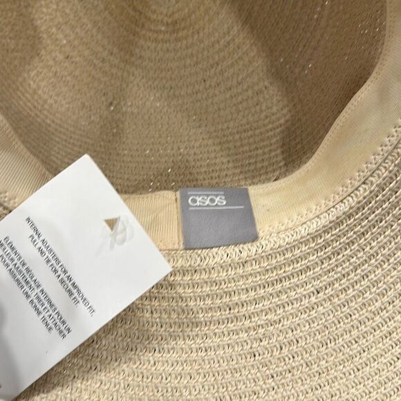 NWT ASOS‎ Design Women's Sequined "Go Away" Wide Brim Floppy Straw Hat Beige OS - Picture 6 of 7